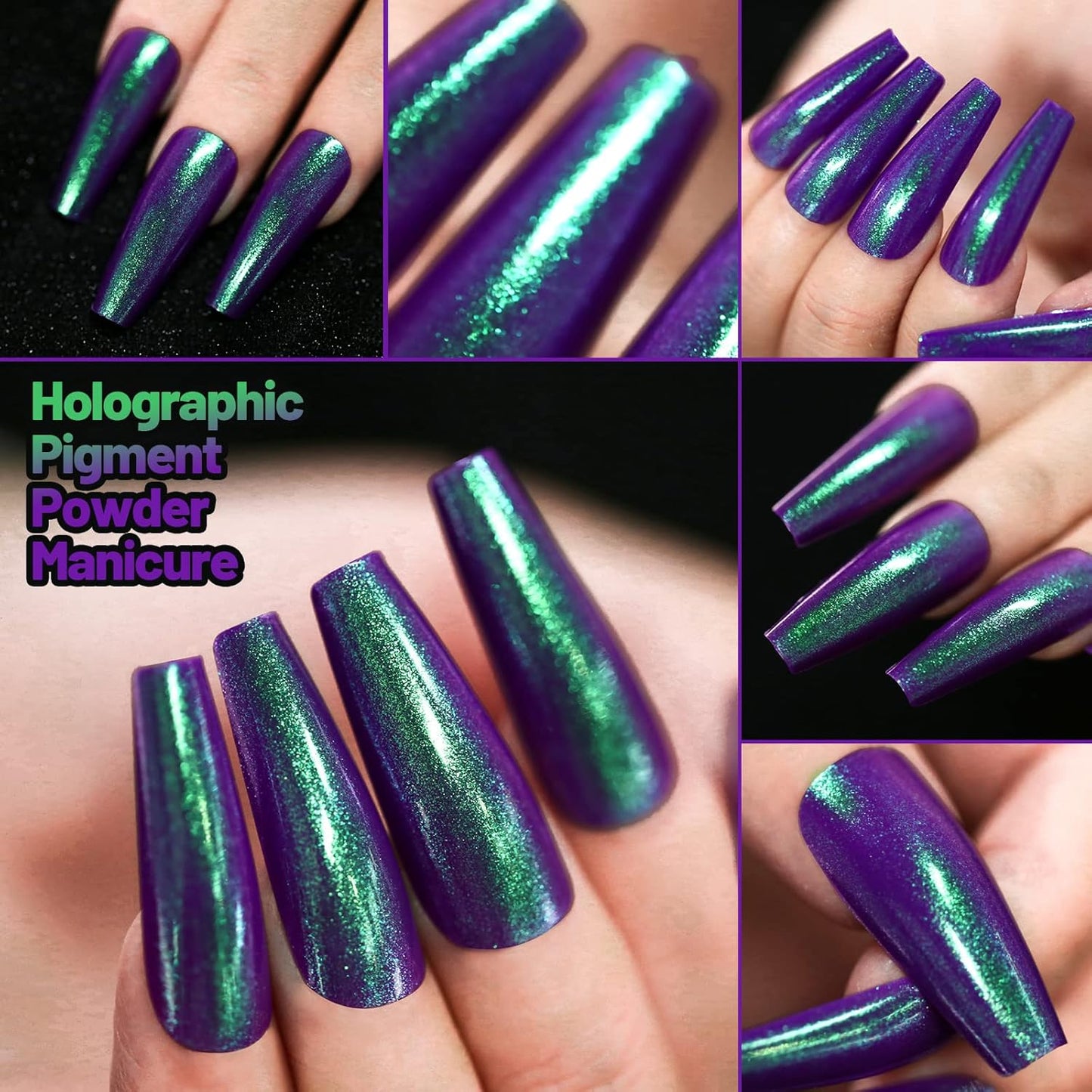 Teenitor Long Press On Nails - 288pcs Chrome Ballerina False Nails | 12 Colors Holographic Metallic Finish