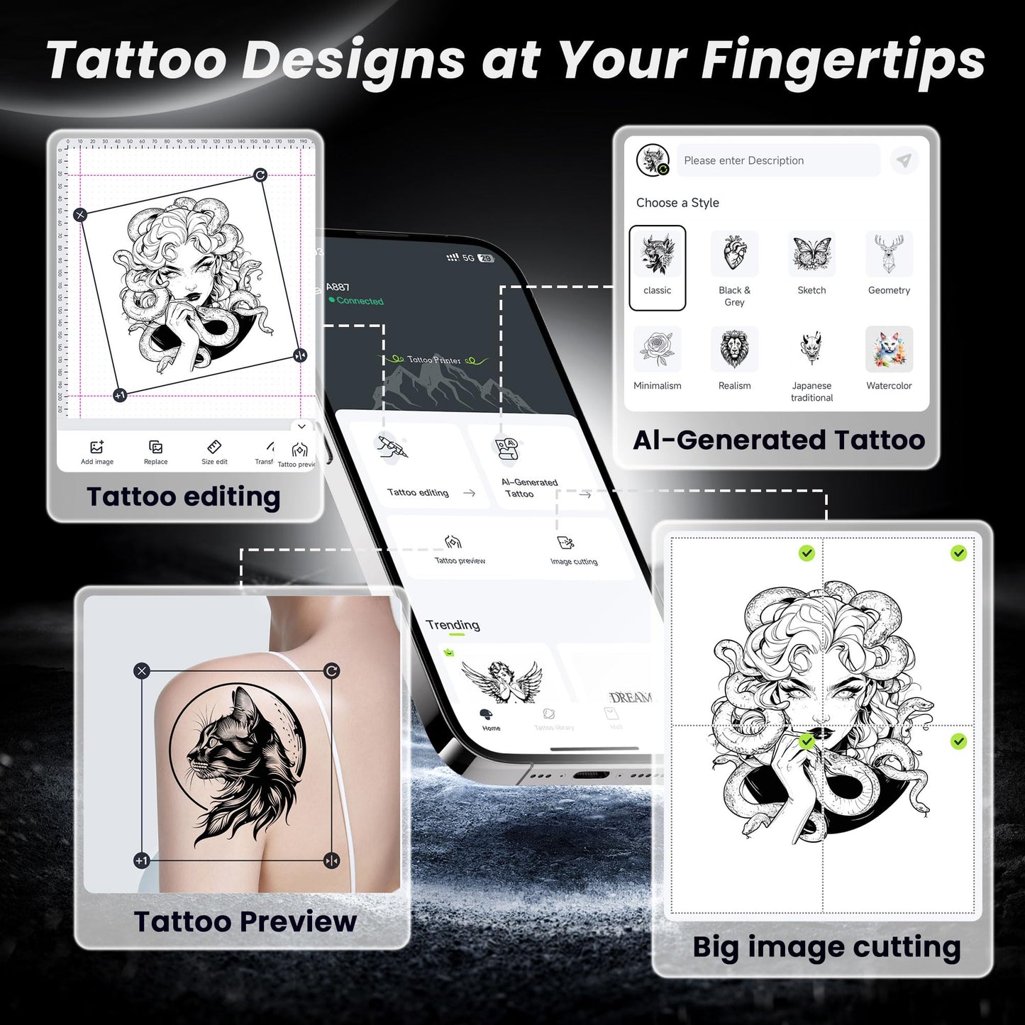 TATTMUSE 2026 New Version Tattoo Stencil Printer Machine with 10pcs Transfer Paper, Wireless Bluetooth Thermal Tattoo Machine for Tattooing Beginner & Studio, Compatible with Phone & Pad