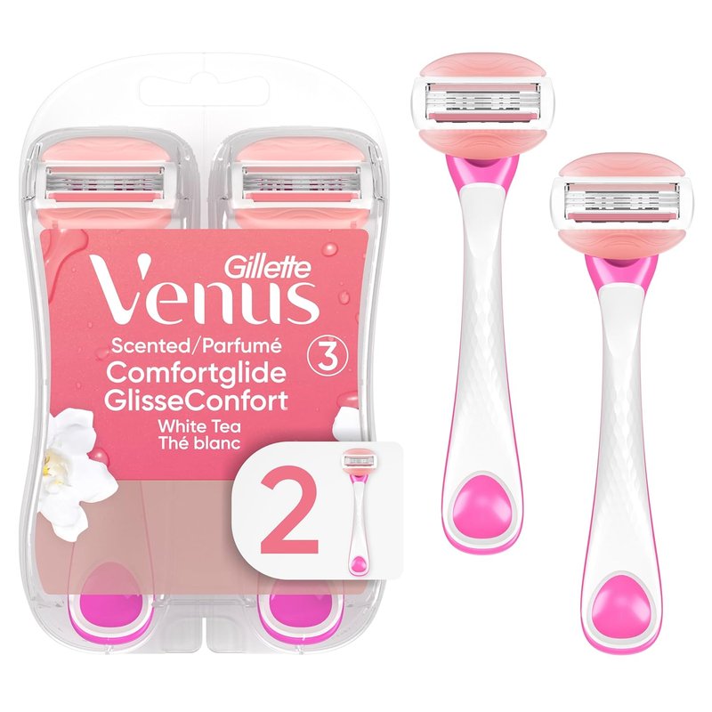 Gillette Venus Disposable Razors for Women - ComfortGlide with White Tea Scented Moisture Bars | 2 Count