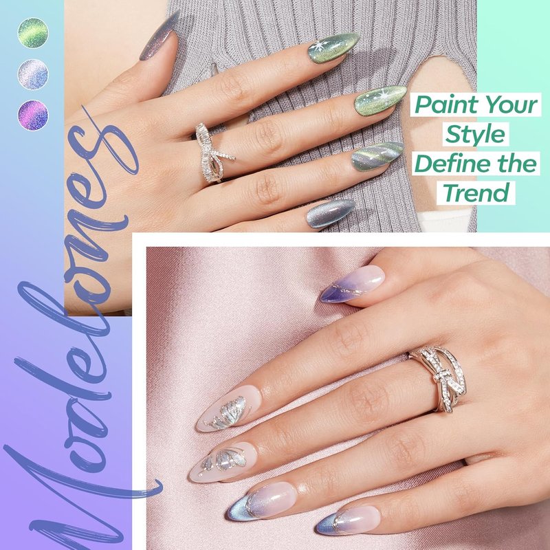 Modelones Cat Eye Gel Nail Polish Set - 6 Colors Aurora Galaxy Pearlescent | Soak Off LED Nail Art Kit