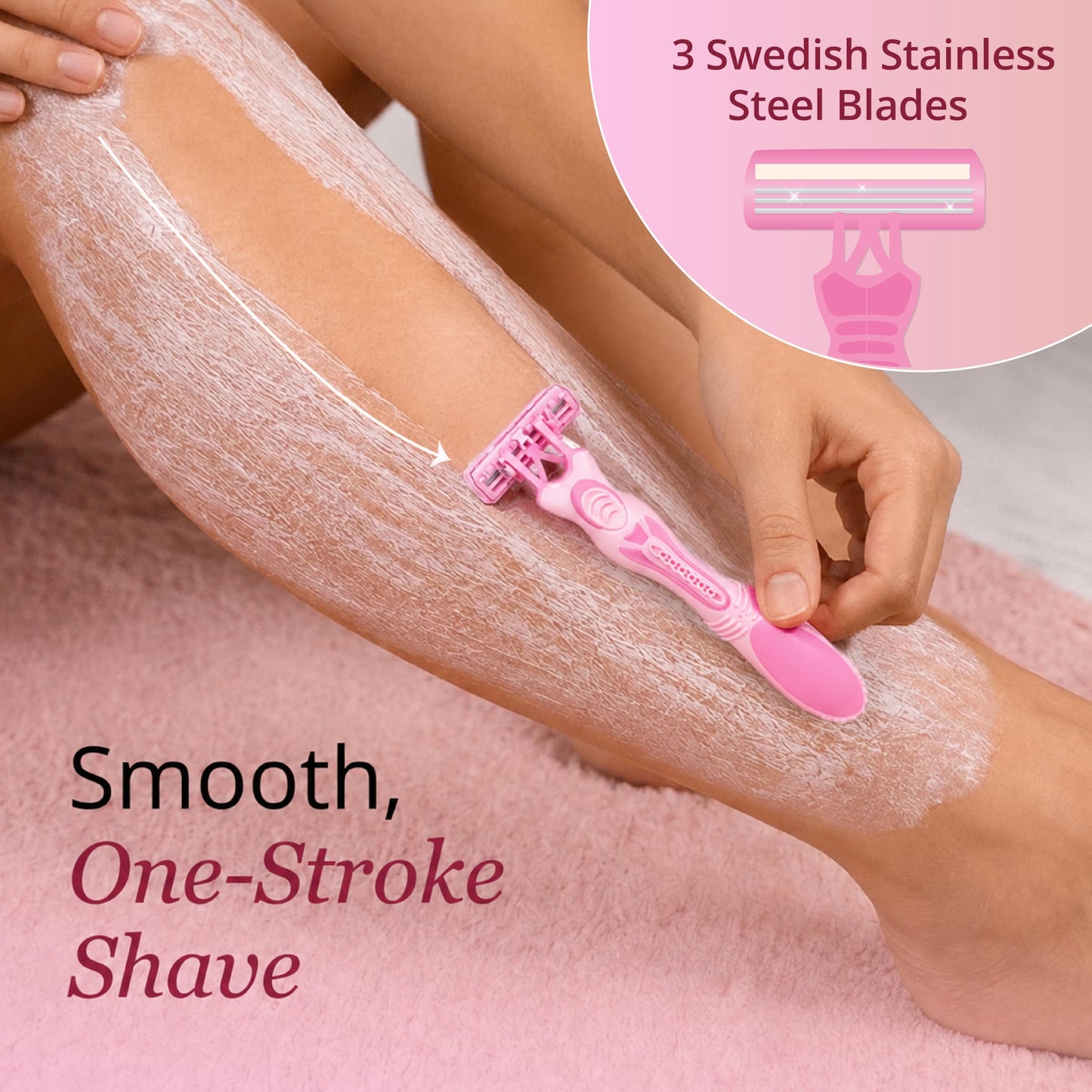 Carmesi Disposable Body Razor for Women – Pack of 5 | Gentle Shave with Aloe Vera Moisture Strip & Rubber Grip | Smooth Hair Removal for Legs, Arms, Underarms & Bikini Line