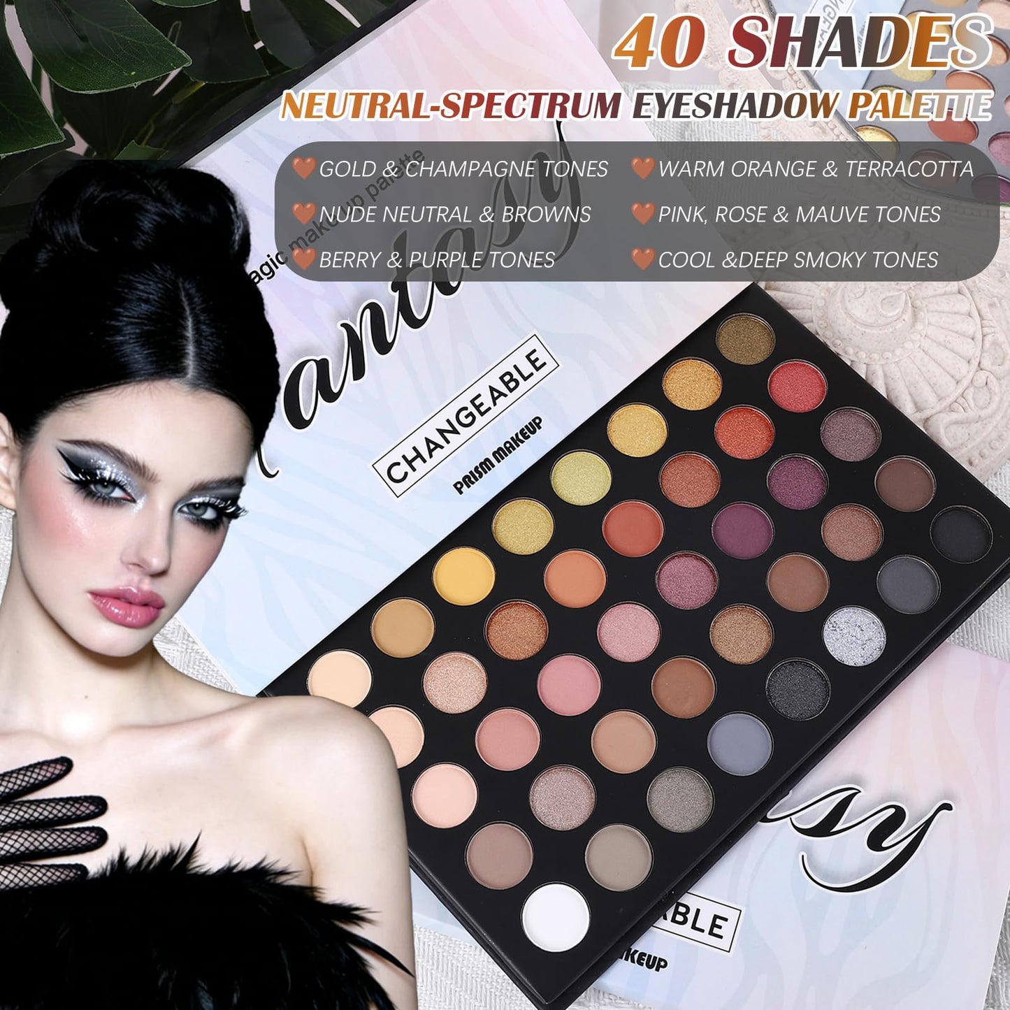 UCANBE Professional Neutral Smokey Eyeshadow Makeup Palette, Matte Shimmer Metallic Black Grey Dark Goth Eye Shadows for Halloween, Pigmented Warm Smoky Naked Nude Rosy Gold Brown Pallet Make Up Kit