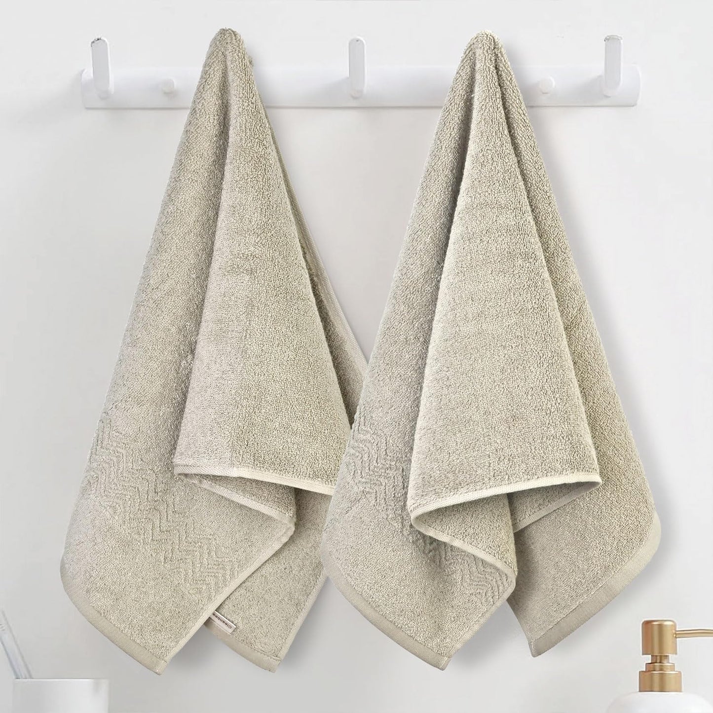 Cleanbear Bathroom Hand Towels with Jacquard Weaved, Ultra Soft and Lightweight Hand Towel, Highly Absorbent for Drying and Cleaning, 13 x 28 Inch (Khaki)
