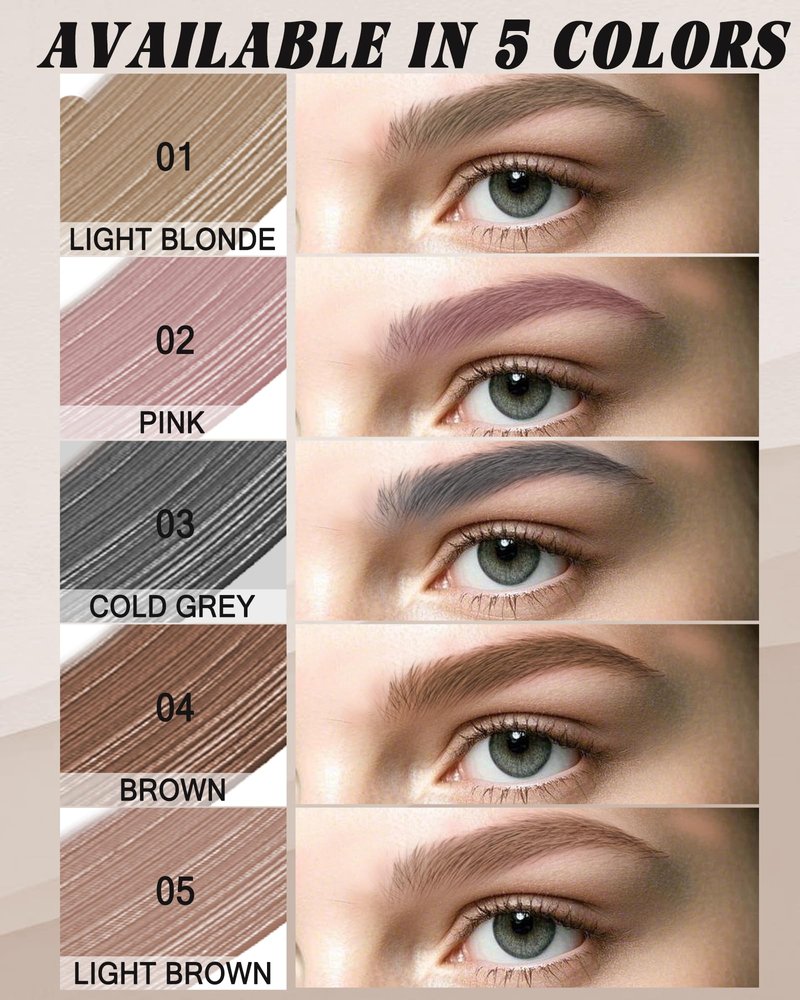 Pink Tinted Eyebrow Gel,2 Pcs Long Lasting Waterproof Eye Brow Tinting Kit,Smudgeproof Transfer-Proof Eyebrow Tint Glue,Ultra-Fine Brush Brow Filler Stain,Women's Mother's Day Makeup Gift for Women-02