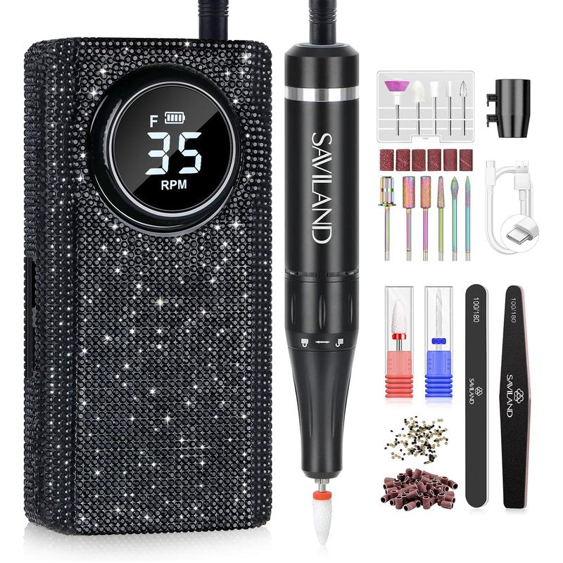 SAVILAND Electric Nail Drill - 35000RPM Portable Acrylic Nail File | Fast Removal & Long Battery Life