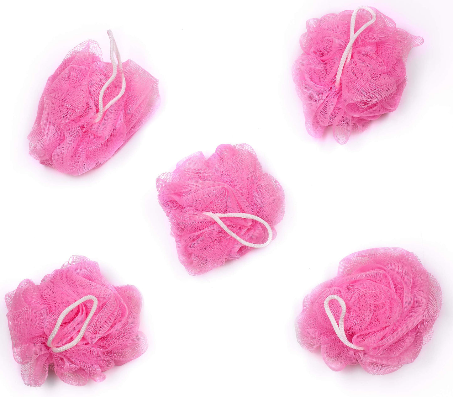BRUBAKER Cosmetics - Premium Bath & Shower Sponge - Exfoliating Body Pouf - with String for Hanging - 5 Pack - Light Pink