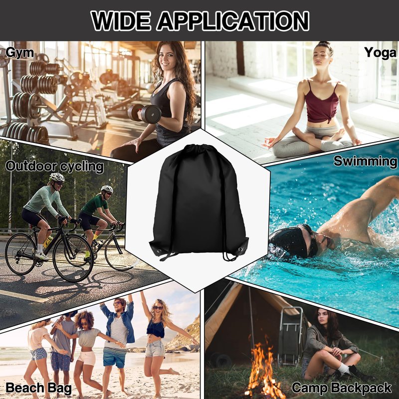 COIDEA Drawstring Backpack 20Pcs Drawstring Bags, Draw String Back Bag Drawstring Bags Bulk for Sports, Gym, Travel, Swimming, Beach (Black)