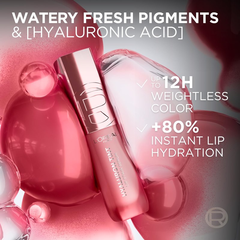 L'Oreal Paris Hyaluron Tint Lip Stain Serum, Long Lasting, Hydrating Lip Makeup Infused with Hyaluronic Acid, 521 Bordeaux Please (Deep Wine Red)