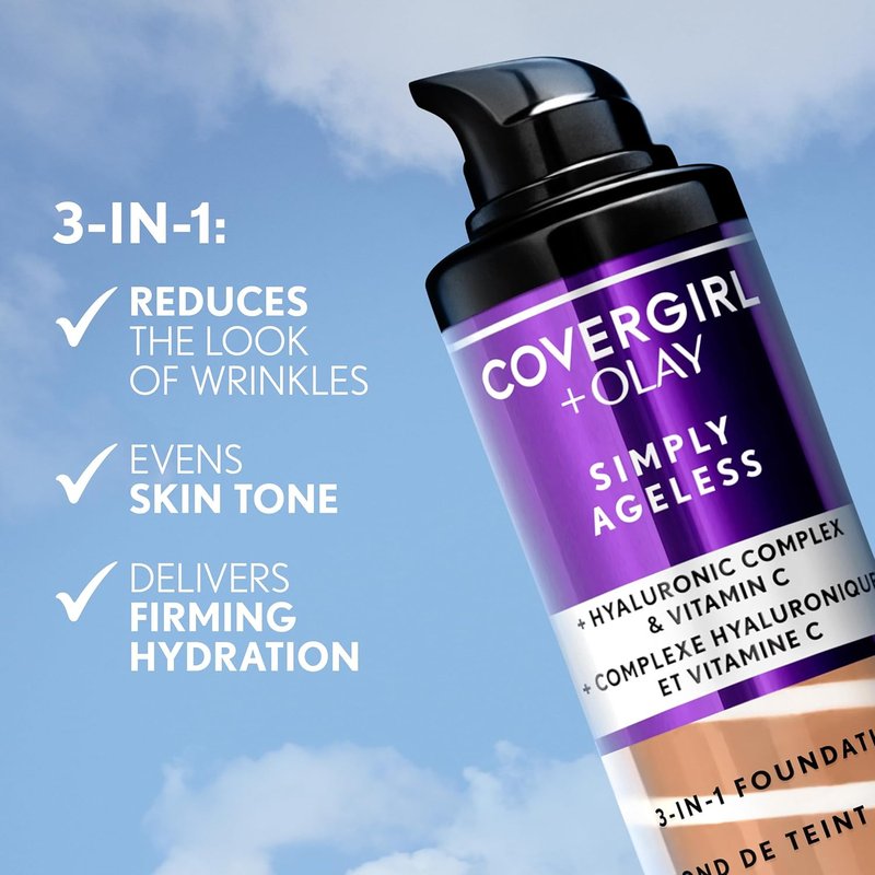 COVERGIRL Simply Ageless 3-in-1 Liquid Foundation - Classic Ivory, 1 oz | Flawless Coverage & Anti-Aging Benefits