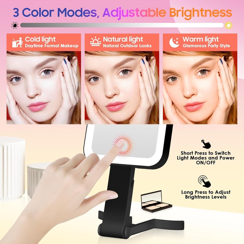 Magnifying Travel Mirror with Light - 30X/1X Double-Sided, Adjustable Brightness, Foldable Design for Makeup | Portable for Travel & Desktop Use