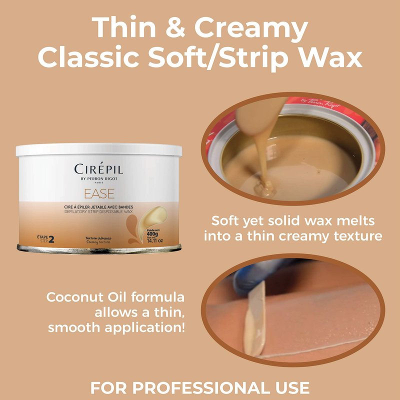 Cirepil - Ease - 400g / 14.11 oz Soft Wax Tin - Creamy Rosin-Free Strip Wax for Sensitive Skin - Non-Sticky & Easy Application - Professional Body Hair Removal