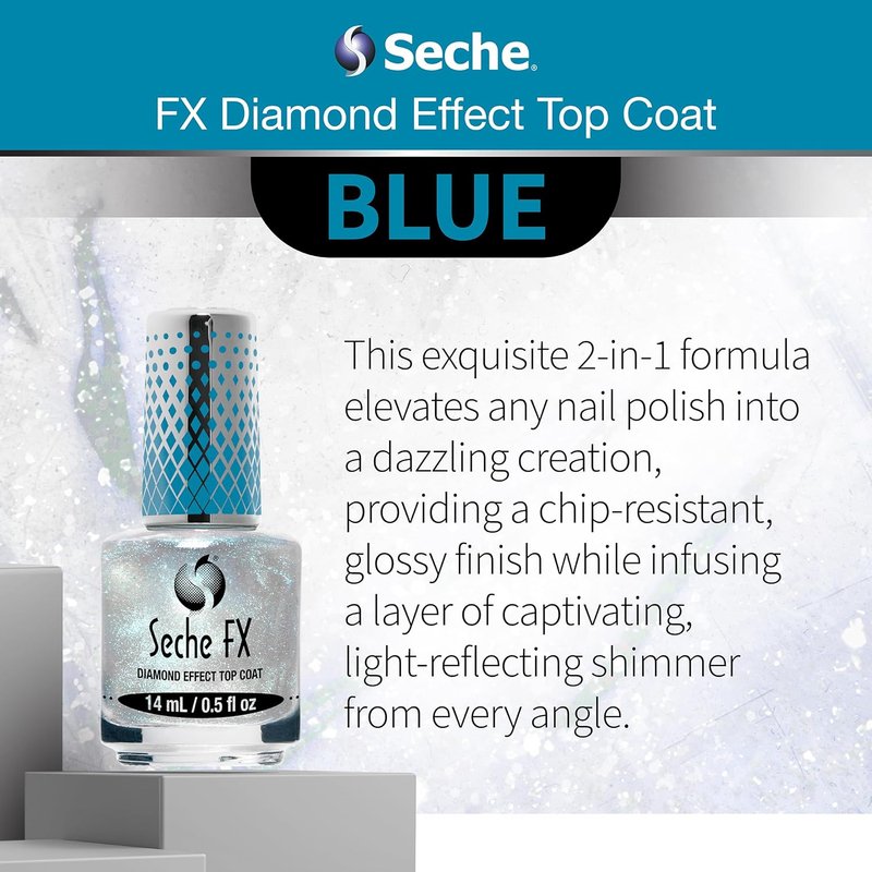 Seche Fx Diamond Effect Top Coat - Long-Lasting Blue Transforming Polish Protection | 0.5 Fl. Oz