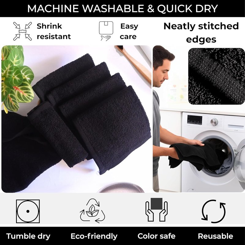 Cotton Wash Cloths - Soft Absorbent 100% Cotton Shower & Face Towels | 12" x 12" | 6 Pack