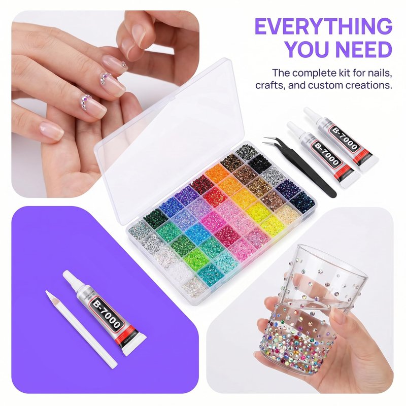 Bedazzler Kit with Rhinestones, Colorful DIY Resin Rhinestone Kit for Bedazzling, Resin Jelly Rhinestones for Bedazzling Kit for Diamond Art Bedazzled Nail Art Crafting Makeup (32000)