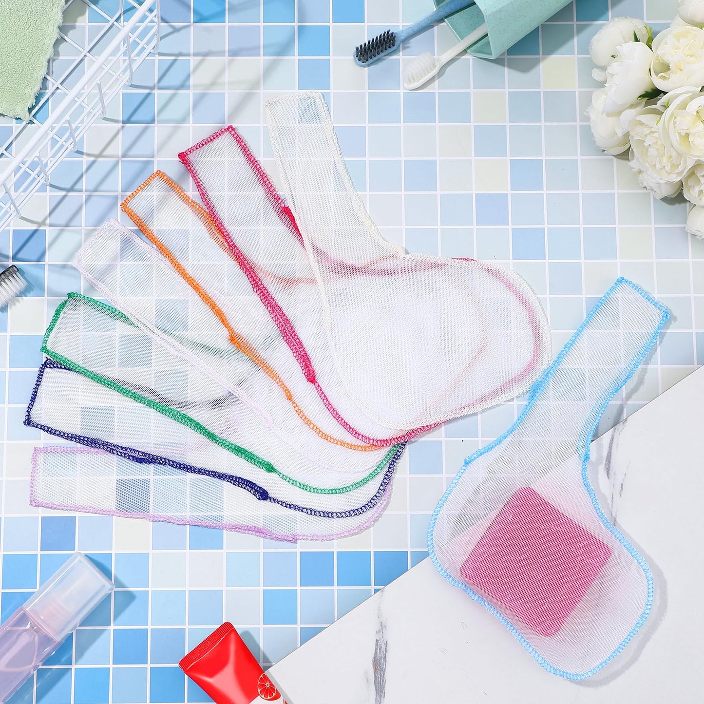 Cosblank 8 Pcs Soap Bar Saver Bag to Preserve Soap Mesh Pouch for Shower Body Wash Conditioner Shampoo Bar Holder, 8 Colors