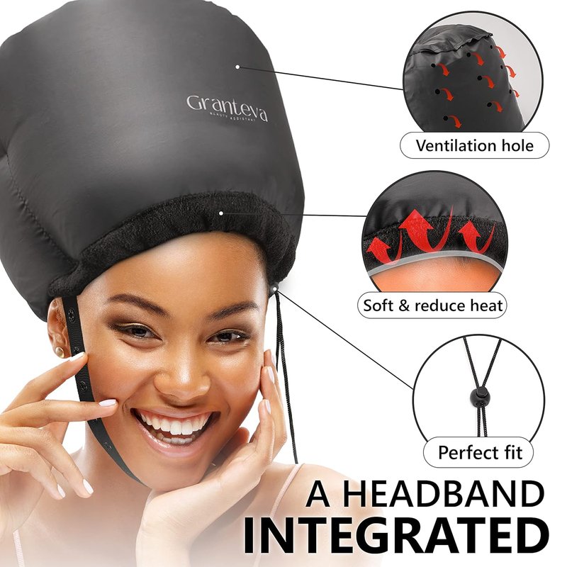 Hooded Hair Dryer | Integrated Headband for Heat Reduction - Curly Hair Diffuser Cap Set of 3 for Fast Drying & Deep Conditioning
