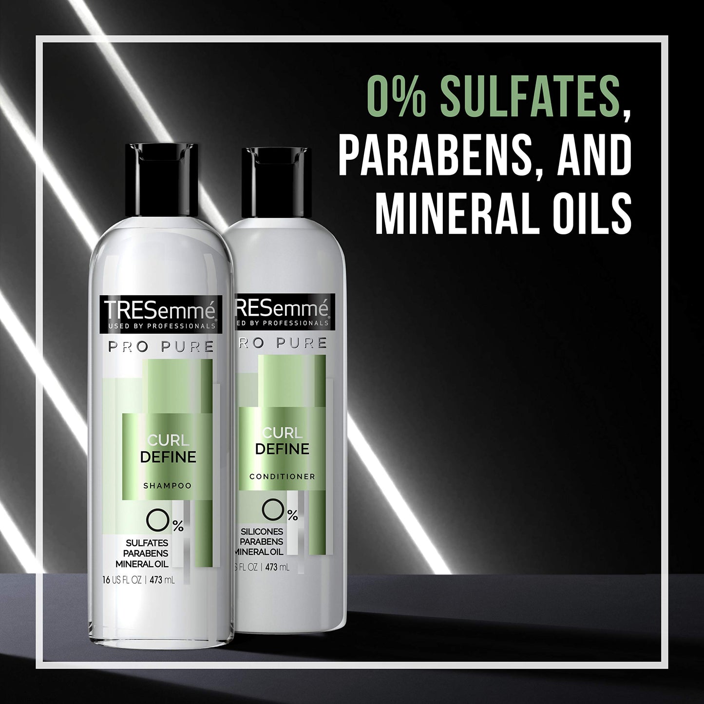 TRESemmé Pro Pure Shampoo Sulfate-Free for Curly Hair Curl Define Hair Shampoo with 0% Sulfates, Parabens, Mineral Oils and Dyes. 16 oz