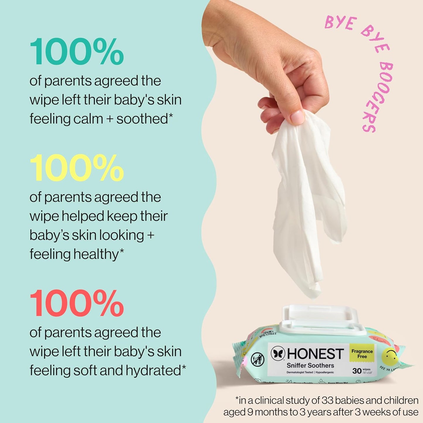 The Honest Company Plant-Based Snot Removing Wipes - Soothing Aloe Formula for Sensitive Skin | 30 Count