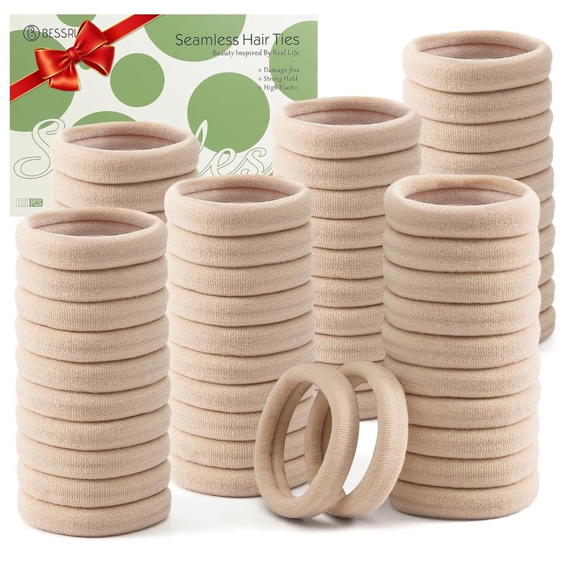 Bessrung Seamless Nylon Hair Ties - 100 PCS No Damage Elastic Ponytail Holders for All Hair Types | Beige