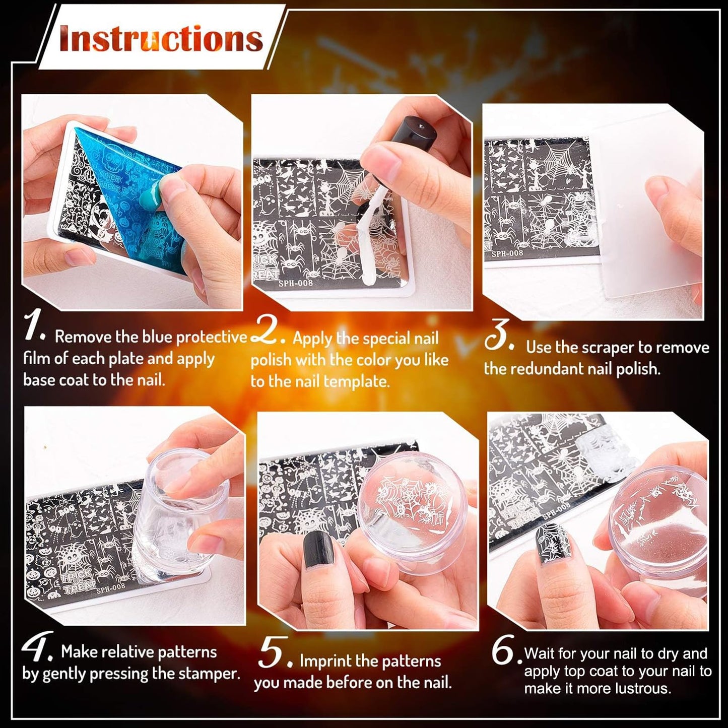 Whaline 6 Pcs Sun Moon Star Nail Plates Stamping Set Groovy Stamp Templates Nail Art Plates for DIY Print Manicure Salon Design Gift Supplies