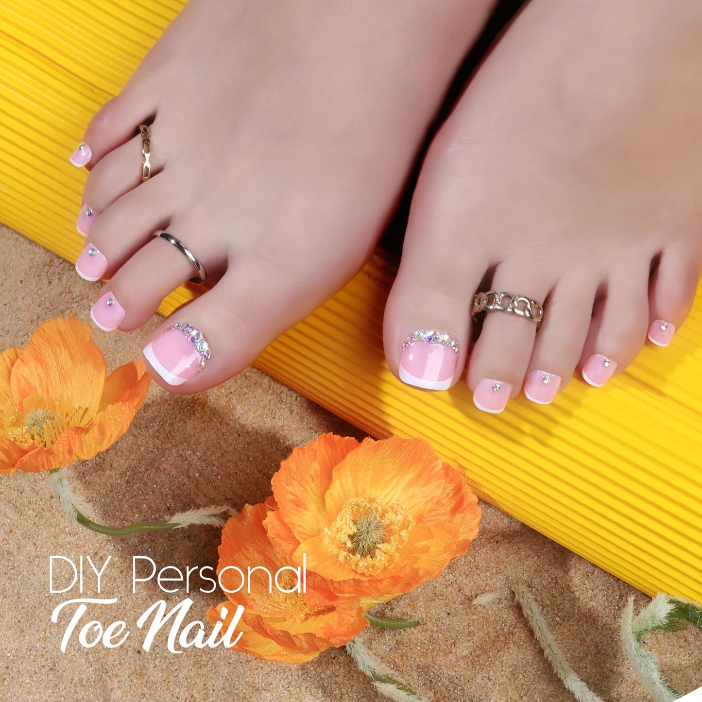 Teenitor Toe Nail Press Ons With Glue, 120pcs Press on Toenails French Tip Toe Nails, Pink French Toe Press on Nails Fake Toe Nails for Women, Short Square Toe Nails Glue on