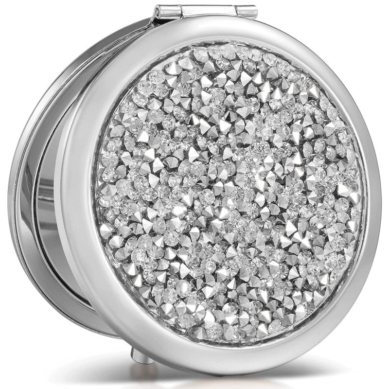 OMIRO 1X/10X Magnifying Compact Mirror, Mini Mix Diamond Metal Pocket Makeup Mirror (Silver)