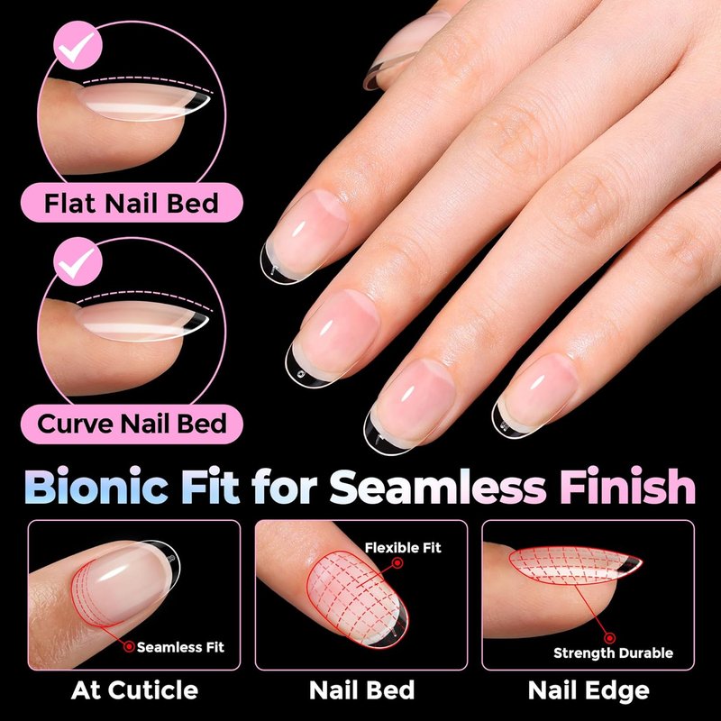 Oval Gel Nail Tips - 300PCS Pre-Etched Clear Acrylic | Short Almond Press-On Nails for Easy DIY Salon Use