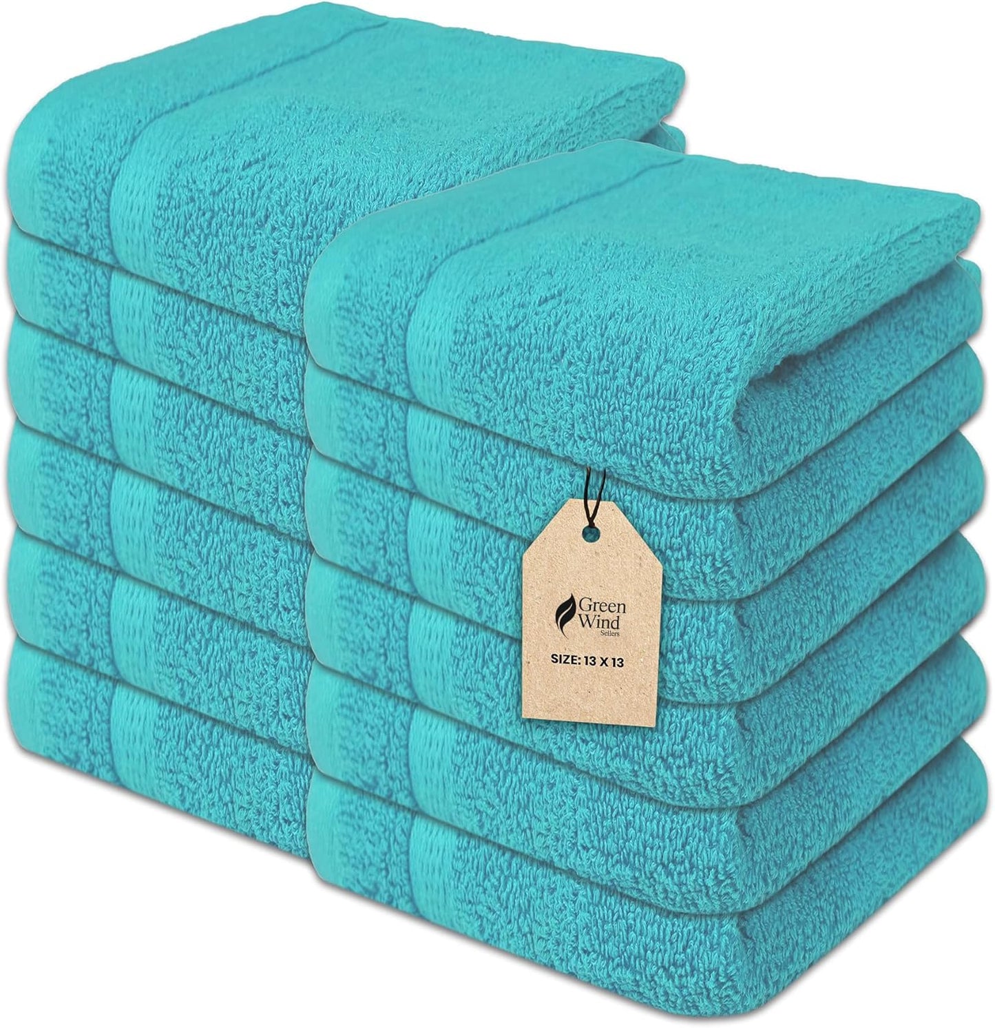 Soft Wash Cloths - Plush & Absorbent Cotton Washcloths Set | 12-Pack Multi-Purpose Quick-Dry 13x13'' (Light Green)