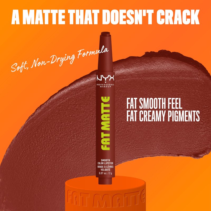 NYX PROFESSIONAL MAKEUP Fat Matte Lipstick, Pigmented, Smoothing, & Non-Drying Lip Crayon, Long Lasting Lip Makeup, Vegan & Cruelty Free - Cocoa Cuddles (Red Brown)