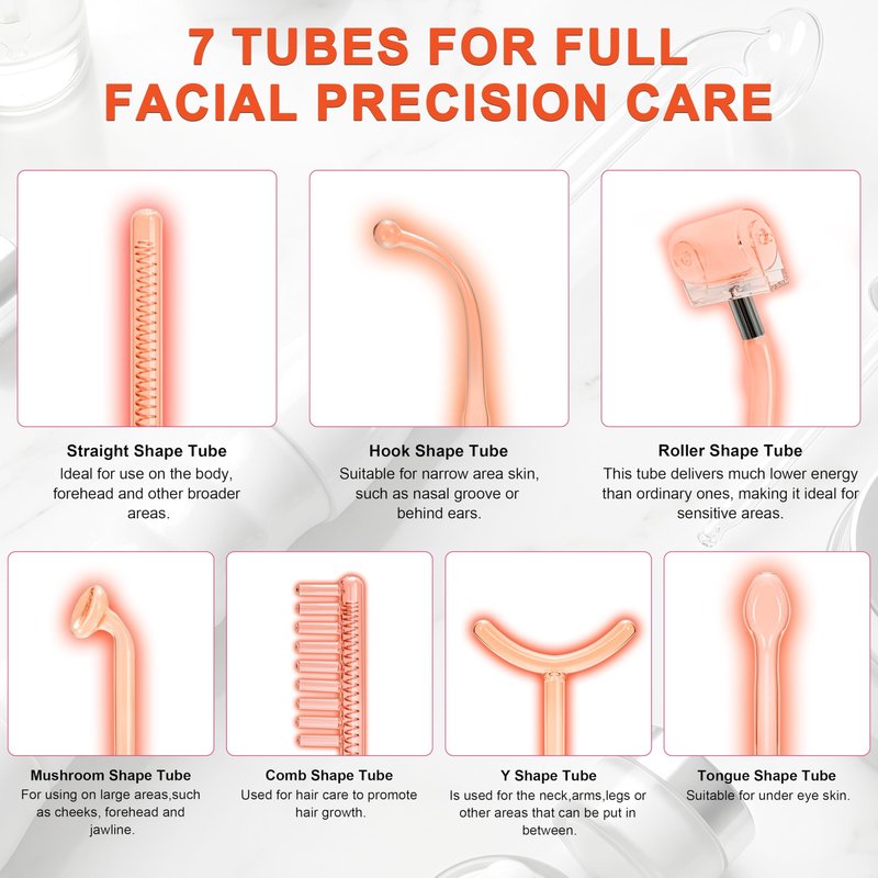 Hi Frequency Facial Care Tool Skin Tonning Device with 7 Electrode Tubes 2 Colors Options Elitzia ETSC640N (Orange)