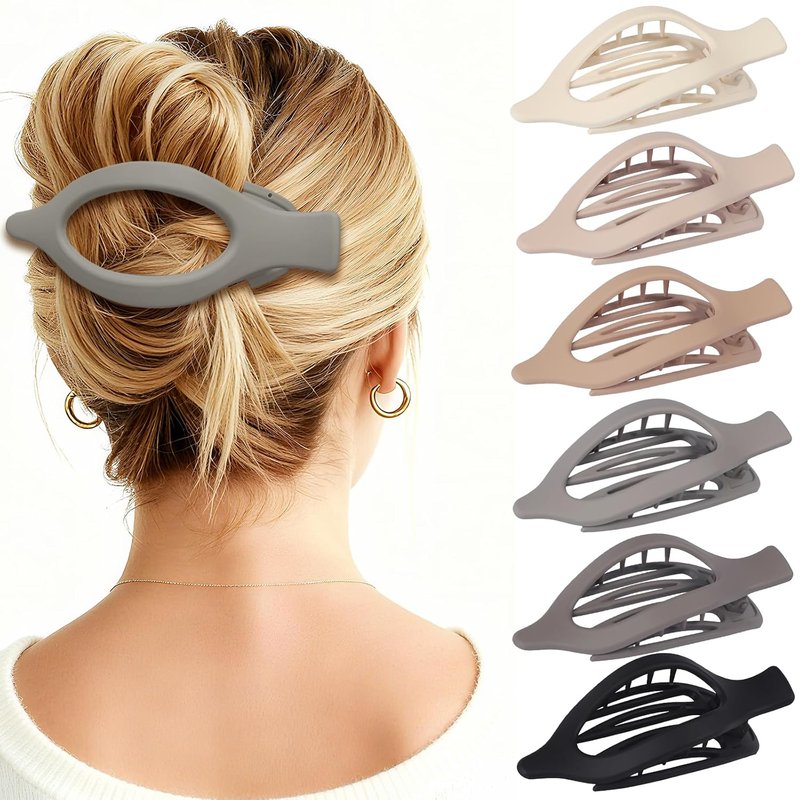 Flat Hair Clips Set - 6 Durable Claw Clips for Women | Stylish Brown & Grey Accessories