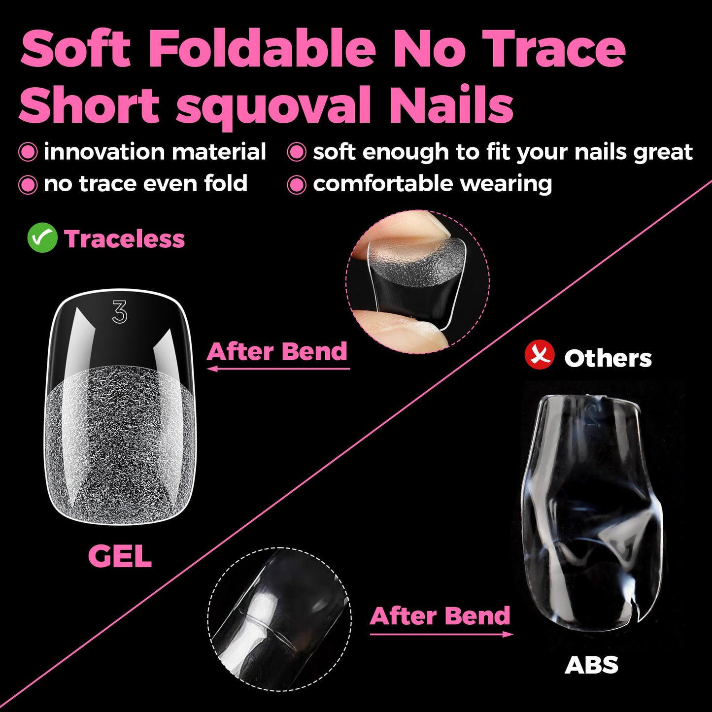 UNA GELLA Gel Nail Tips Square & Squoval Short, 504pcs Short Round Square Nail Tips Pre Etched Squoval Soft Gel Clear Fake Nails Full Cover For Nails Extension Home DIY Salon 12 Sizes