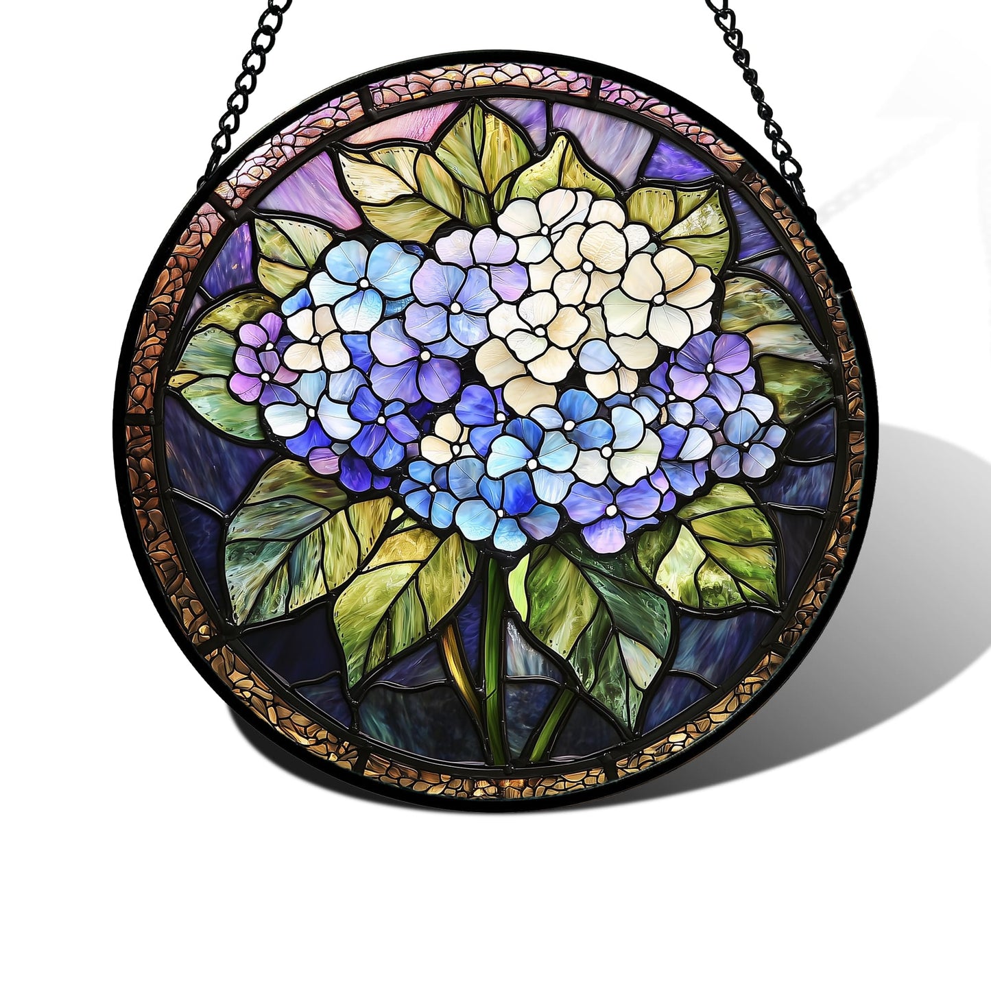 DASTOLL Stained Glass Window Hanging, Hydrangea Flowers Sun Catchers Diamond Glass Panel Hangings Plant Suncatcher Decor for Birthday for Women, Men, Wife, Aunt, and Mom 11.8x11.8 in