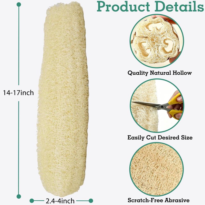 Natural Organic Loofah Sponges Large Exfoliating Shower Bath Loofah Luffa Loofa Body Scrubbers Sponges for SPA Beauty Bath and Radiant Skin, Pack of 4