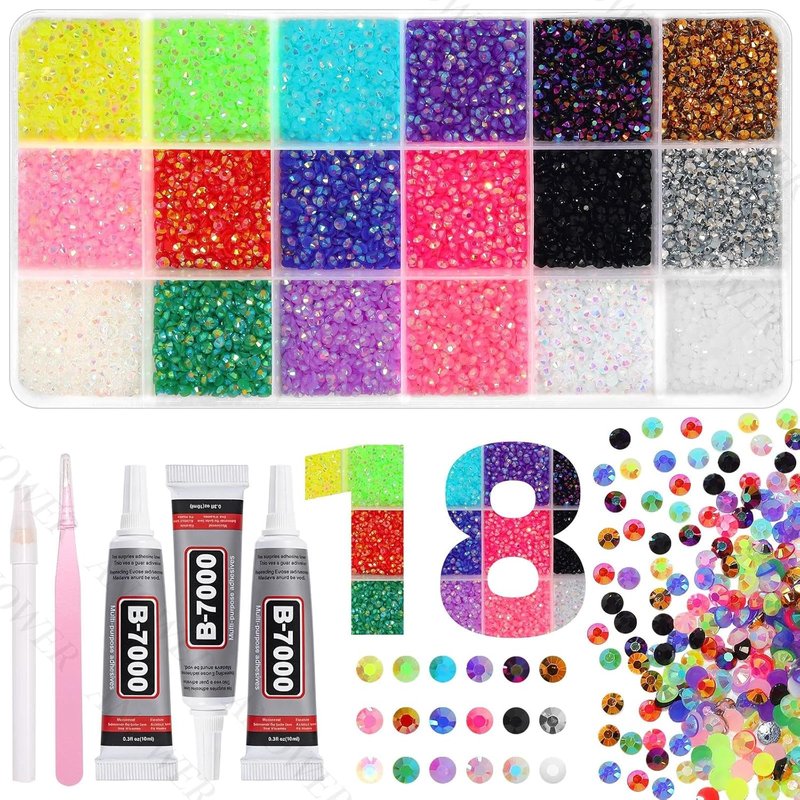 Jelly Flatback Rhinestones Bedazzling Kit - 18,000 Pcs 3mm Resin Gems for Crafting, Nails, Makeup & DIY Projects