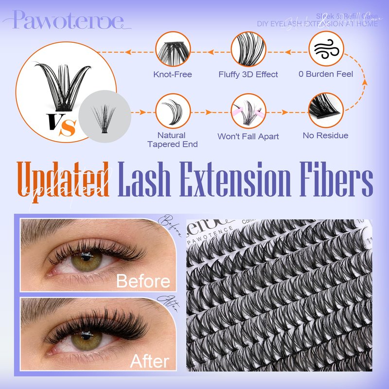 Pawotence Lash Clusters 200pcs Individual Lashes 40D Cluster Eyelash Extensions 9-16mm Eyelash Clusters Lash Extensions for Self Application (40D, 0.07D, 9-16mm)