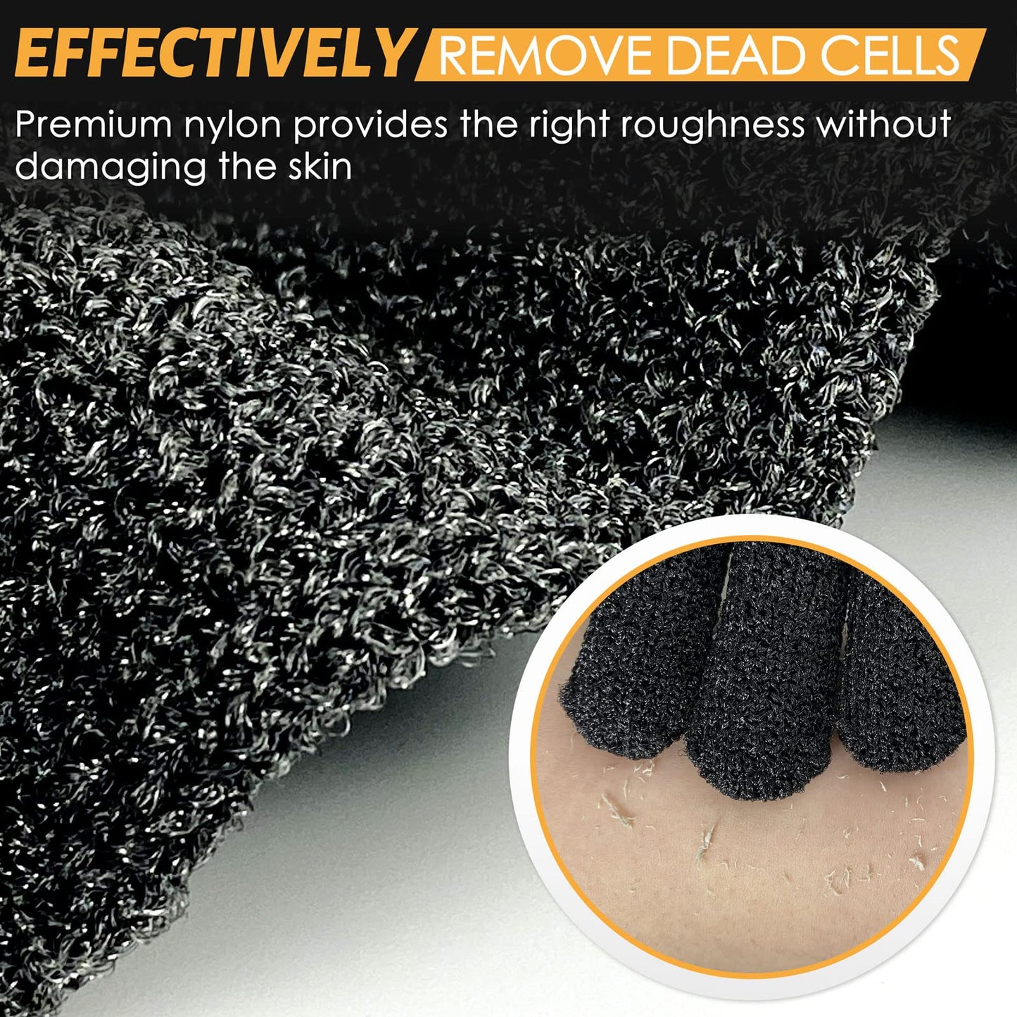 MIG4U Exfoliating Shower Gloves 2 Pairs, Bath Scrub Glove Medium to Heavy Body Dead Skin Removal, Deep Exfoliate Sponge Loofah for Women and Men, Grey+Black