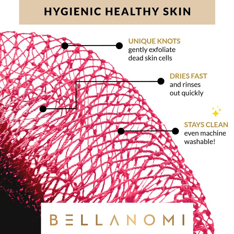 BELLANOMI African Exfoliating Net Sponge, Authentic, Ethically sourced from Nigeria, 45 inches Long, Back Scrubber for Daily use (Pink)