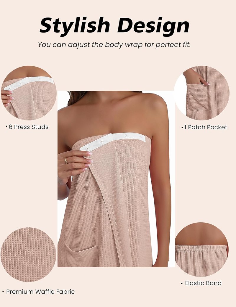 Ekouaer Waffle Robe for Women - Lightweight Knee-Length Shower Wrap with Pocket | Soft & Comfortable S-L