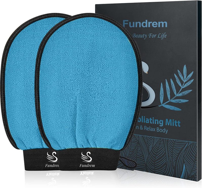 Exfoliating Gloves 2 Pcs, Exfoliating Body Scrubber for Bath Shower Exfoliation, Body Scrub Exfoliator Loofah Sponge for Dead Skin Remover, Korean Exfoliating Mitt (Blue)