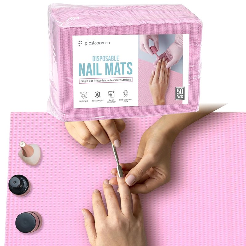 Regine Switzerland Disposable Nail Mats - 50 Pcs Waterproof Manicure Prep Pads | Pink 3 Ply Salon Paper Towels