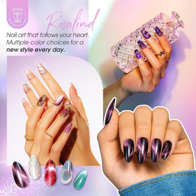 ROSALIND Holographic Cat Eye Gel Nail Polish Set - 8 Colors for Stunning Galaxy Nail Art