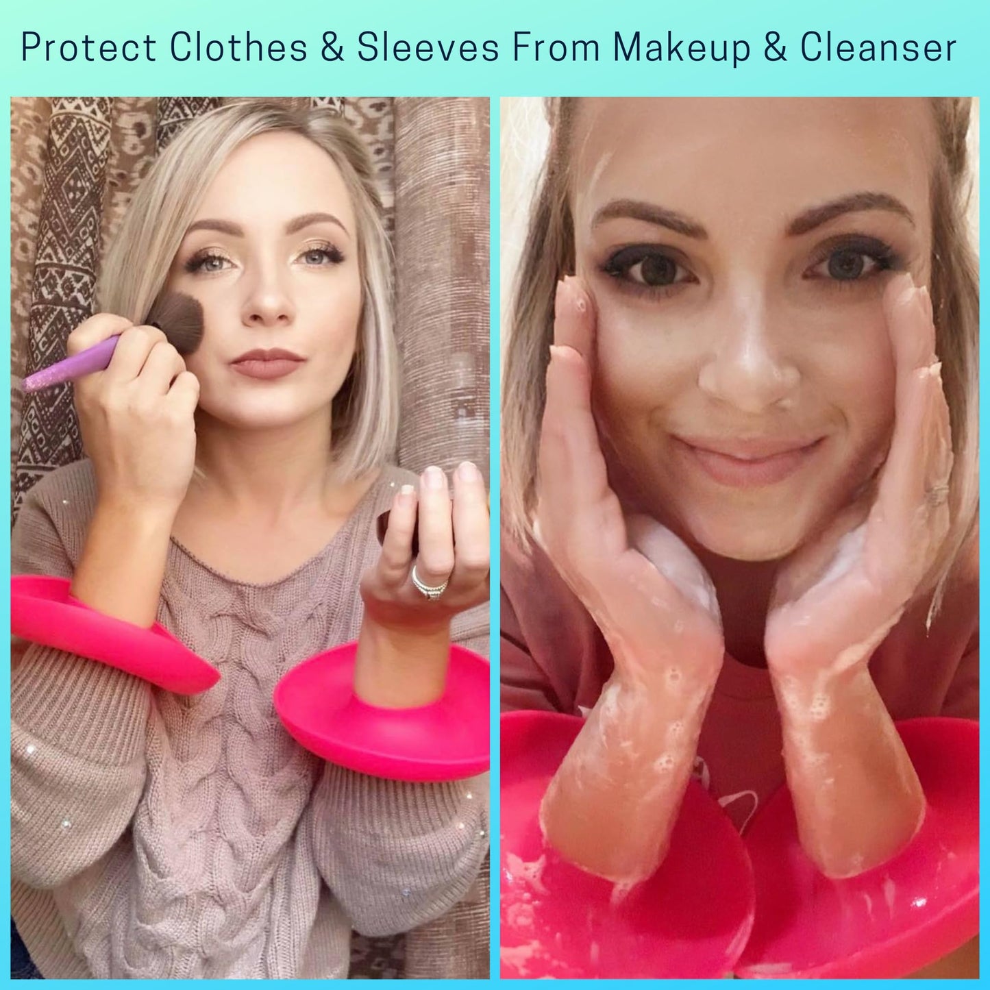 BaR-K Patented Drip Catcher Cuffs - Stops Soap & Water from Running Down Arms While Washing Face, Stay Dry and Clean - Face Wash Wristbands for Spa, Pink Set of 2