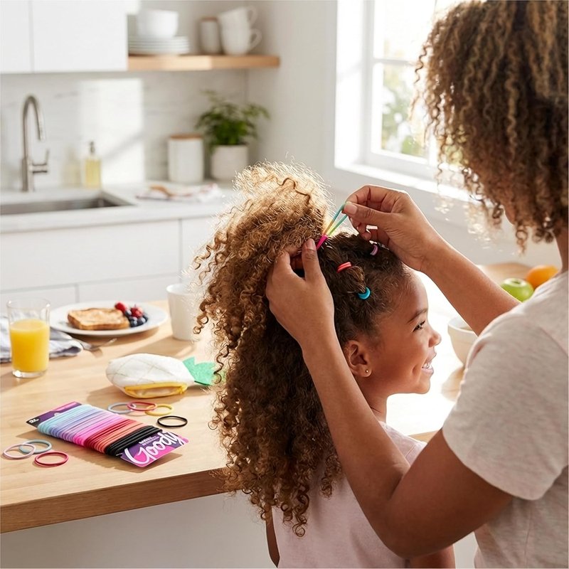 Goody Ouchless Hair Elastics - Tangle-Free Hold for Thick & Curly Hair | 30 Count Rainbow Ponytail Holders