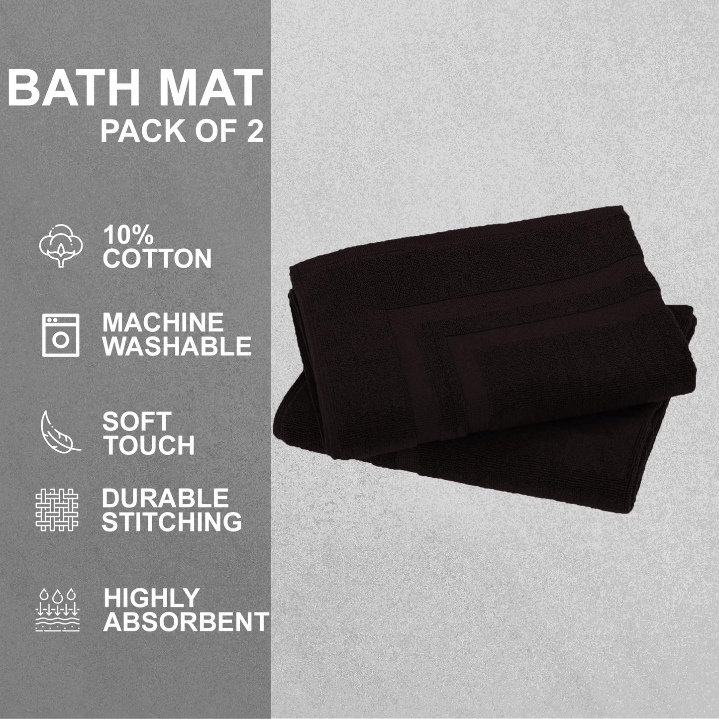 GOLD TEXTILES Premium Chocolate Brown Bath Mat - 2 Pack 22x34 Inches - Not a Bathroom Rug - 100% Ring Spun Cotton - Highly Absorbent & Non Slip Shower Bathroom Floor Mat Towel - Machine Washable