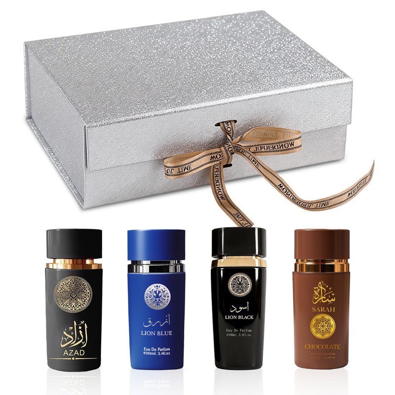 A CENTER Men's Cologne Gift Set 4 x 3.4 FL oz|Luxury perfume with Premium Presentation Box|Perfect Valentine's Day Gift for Him|Long Lasting Fragrance(AZADB&LionBlue&Black&SarahChoco)