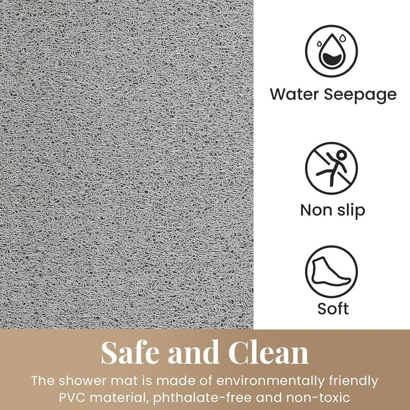 PVC Loofah Shower/Bathtub Mat Non-Slip, 24x16 inch, Soft Tub Mat with Drain, for Tub and Bathroom,Quick Drying,Grey