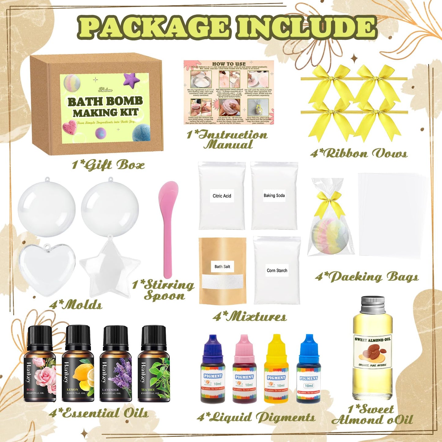 THALUNA Bath Bomb Making Kit, DIY Bath Bomb Kit for Adults & Teens, Make Your Own Bath Fizzy with Bath Bomb Molds, Essential Oils, Relaxing Bath Time Home Creative Spa Gift for Her, Women
