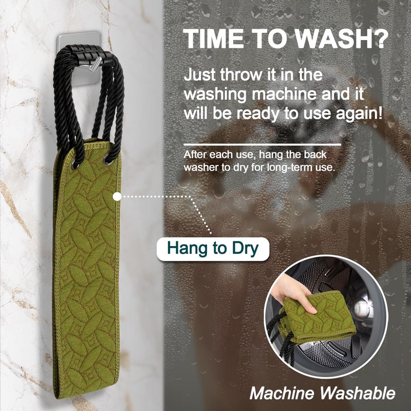 dodiff Exfoliating Back Scrubber for Use in Shower, 38.5 Inch Back Washer with Handles, Dual-Sided Body Exfoliator for Daily & Deep Skin Cleaning, Bath Back Scrub Washcloth for Men & Women (Green)