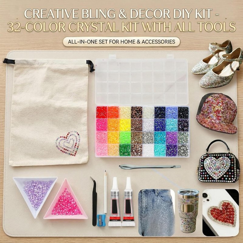 DRZY 38000 Pcs Resin Jelly Rhinestones Kit - 32 Colors 3mm Flatback Gems with Glue & Tools for DIY Crafts